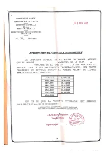 Certificado de paso fronterizo Marruecos